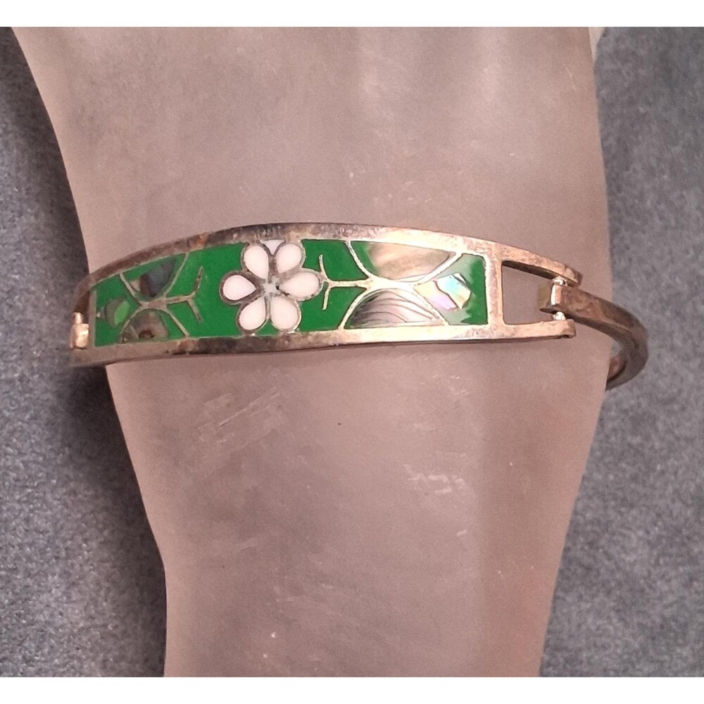 Vintage Mexican Sterling Inlay Bracelet Butterfly Mosaic